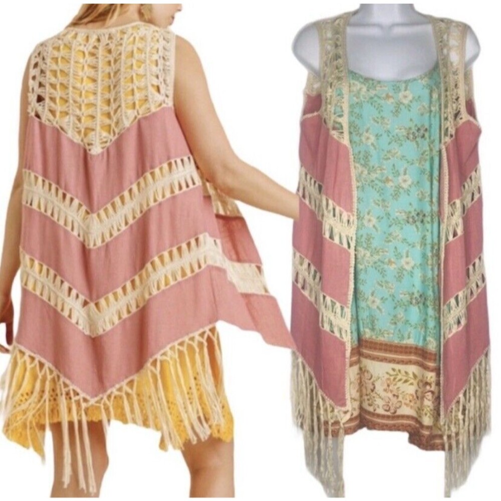 Umgee NWT Boutique Boho Crochet Vest Cardigan Small